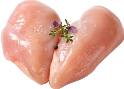 fresh uncooked chicken breast with a garnish